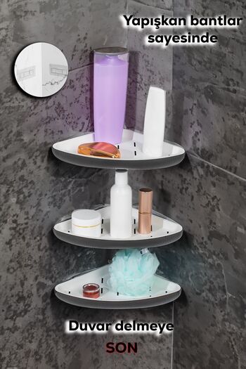 Porsima 3-piece ADhesive Bathroom Organizer - Shelf, Hanger anD Wall Shower Shelf Corner Shampoo HolDer