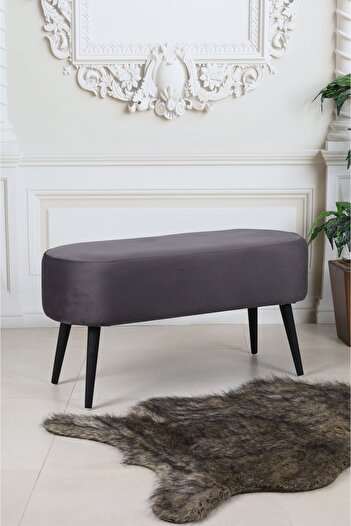 PufyHome LUNA ANTRASİT 90 CM LARGE SİYAH GÜRGEN AYAKLI ÇOK AMAÇLI PUF BENCH KOLTUK