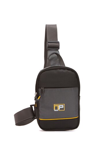 Newish Men's Gray Cross Waist and Shoulder Bag with Phone Compartment