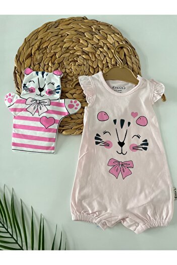 baume clothes Cat Printed Candy Pink Jumpsuit (with Puppet Gift)