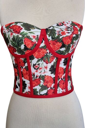FİYPER Red Flower Patterned Tie-Up Corset Bustier Ready Size