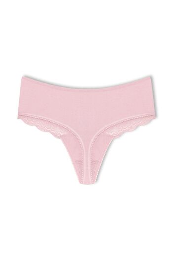 HNX Pink Cotton Lace Front High Waist Large Size Thong Women's Panties