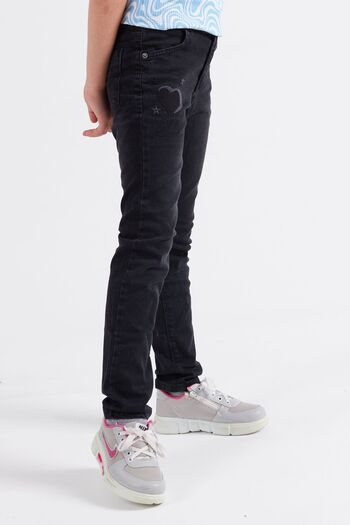 Cansın Mini Kız Çocuk Kalp Nakışlı Ayarlanabilir Bel Jean Pantolon 13922