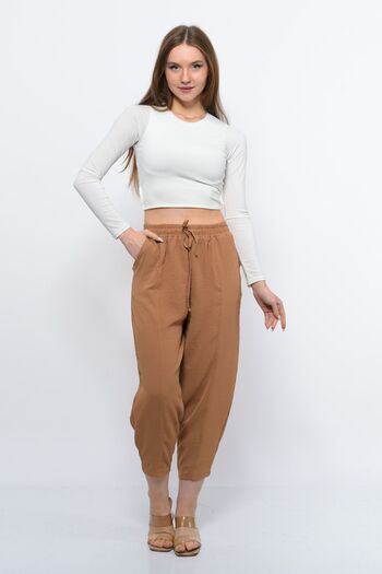 Sh Mağazacılık Thin Summer Women's High Waist Comfortable Loose Cotton Slouchy Fit Basic Elastic Waist Ankle Length Pants