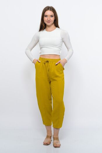 Sh Mağazacılık Thin Summer Women's High Waist Comfortable Loose Cotton Slouchy Fit Basic Elastic Waist Ankle Length Pants