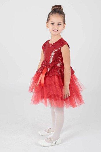 AHENGİM Kids Kız Çocuk Pul Payetli Trend Abiye Ak2207