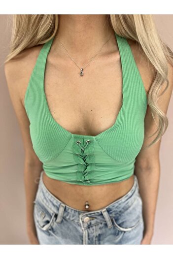 Dilvin Halter Crop, Μπουστάκι με λεπτομέρεια από σχοινί, καλοκαιρινή μπλούζα, μπλούζα με καπίστρι