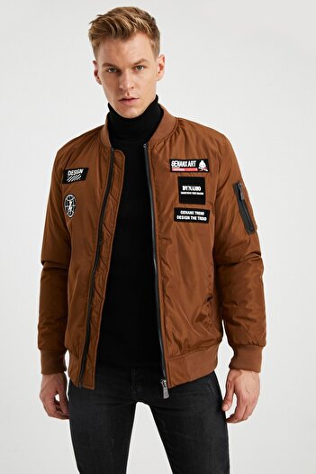 DYNAMO Men's Tobacco Print Detailed Waterproof PVC Coated Jacket