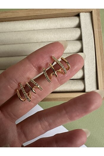 ringbox Gold 4 Sıra Taşlı Küpe