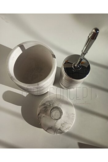 Ture Concept Mermer Görünümlü Banyo Çöp Kova Ve Tuvalet Fırçası