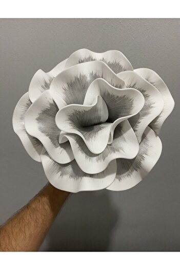Ayka Aksesuar Floare artificială decorativă din latex Eva de lux, realizată manual-ALB-DETALIAT SILVER-Floare din spumă