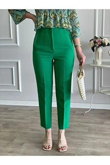 Tebessüm Life Emerald Green High Waist Fabric Trousers