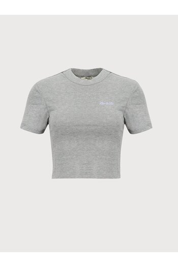 Ltb Tricou cu mânecă scurtă, cu decolteu O, cu slogan brodat, crop gri