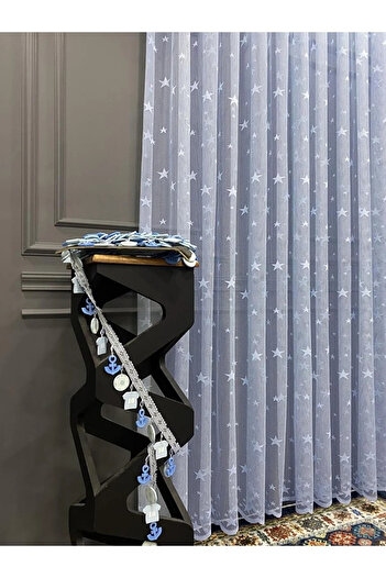 Perde Pendik Star Patterned Tulle Curtain - Blue, Boy's Room