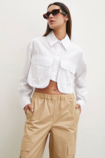 Never more White Short Shirt - Bellows Pocket