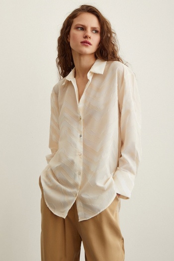 Never more Viscose Flared Shirt Cream