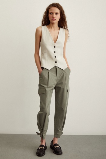 Never more Cargo Pocket Striped Trousers Khaki