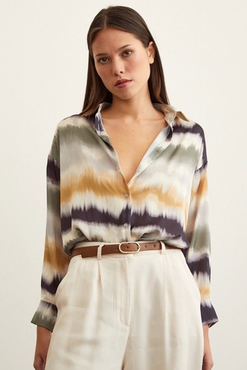 Never more Water Color Patterned Shirt Khaki