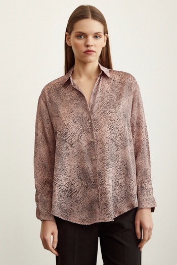 Never more V-Neck Patterned Satin Shirt