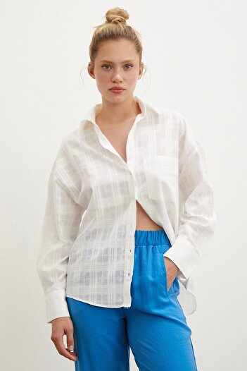 Never more White Poplin Shirt - Checkered Design
