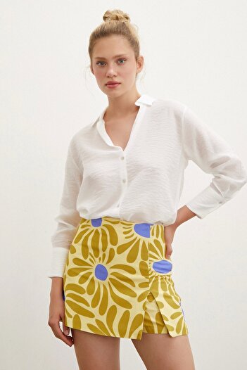Never more Yellow Patterned Short Skirt