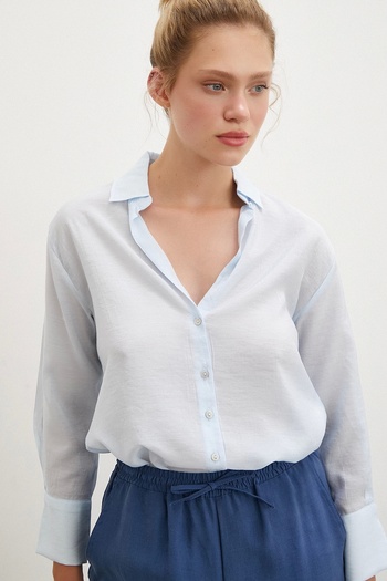 Never more Blue V-Neck Robe Shirt