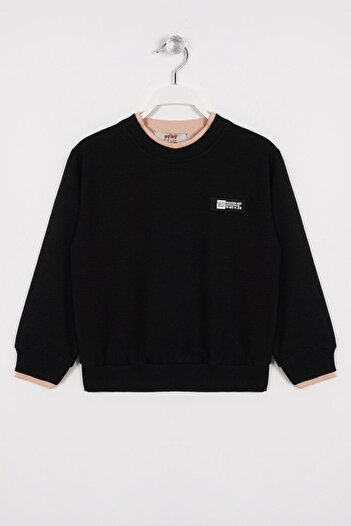 zepkids Boy's Black Sweatshirt - Camisole Collar Detail