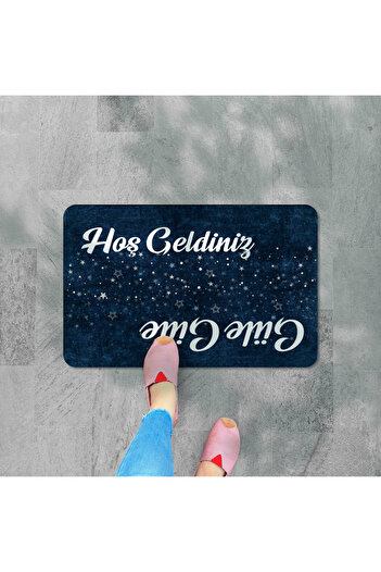 M&H Quality Welcome Written Flower Patterned Digital Door Mat - Washable Door Mat