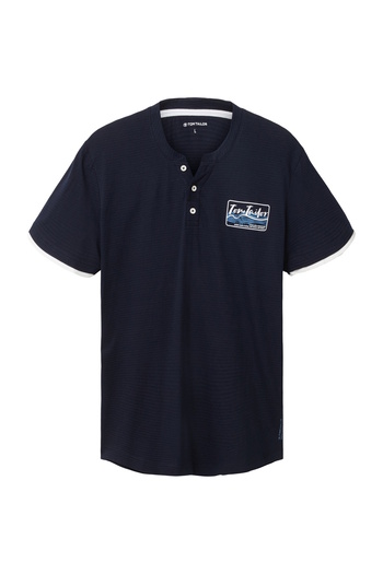Tom Tailor T-Shirt Kurzarmshirt Henley gestreift