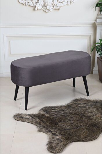 PufyHome LUNA ANTRASİT 90 CM LARGE SİYAH GÜRGEN AYAKLI ÇOK AMAÇLI PUF BENCH KOLTUK