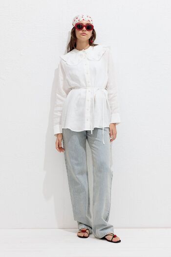 Manuka Ecru Linen Shirt - Collar Detailed