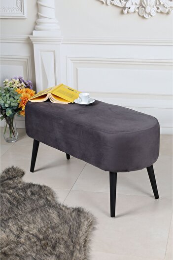 PufyHome LUNA ANTRASİT 90 CM LARGE SİYAH GÜRGEN AYAKLI ÇOK AMAÇLI PUF BENCH KOLTUK