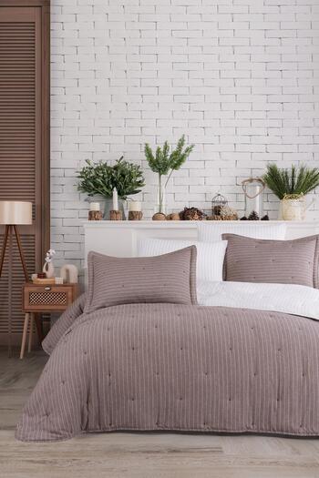 İyi Geceler İstanbul soft Dreams Brown Colored Double Natural Bedspread set
