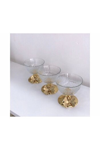 Elzem 3-Piece Gold Footed Glass Snack Bowl Presentation Butterfly Model Spice Bowl