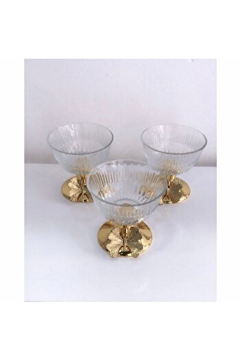 Elzem 3-Piece Gold Footed Glass Snack Bowl Presentation Butterfly Model Spice Bowl