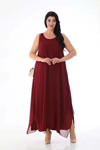 KIRIŞIK PluS SIze StylISh Long EvenIng DreSS - Sparkle ChIffon, Zero Sleeve, LIned, Draped 3066