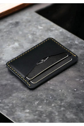 Safir Leather Мілано Спеціальний Чорний Мінімалістичний Картхолдер