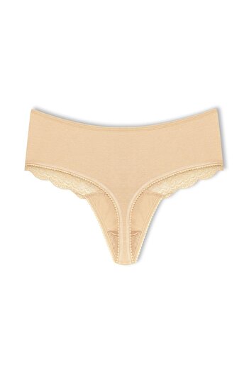HNX Skin Cotton Lace Front High Waist Large Size Thong Women's Panties