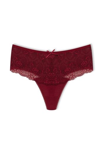 HNX Burgundy Cotton Lace Front High Waist Large Size Thong Women's Panties