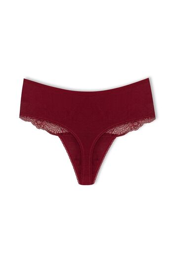 HNX Burgundy Cotton Lace Front High Waist Large Size Thong Women's Panties