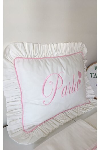GAYE EV TEKSTİLİ Copy - Ruffled 100% Cotton Name Embroidered Pillow Case