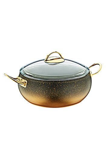 OMS 3141 - 2 Parça, Biogranit, Isıya Dayanıklı Kapaklı, 34x12 Cm - 10,5 Litre - Gold Gövde, Gold Detay