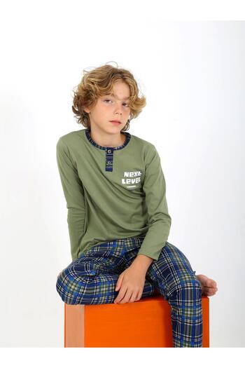 vitmo Boy's Pajama Set - Long Sleeve, 100% Cotton, Button Detail, Next Level