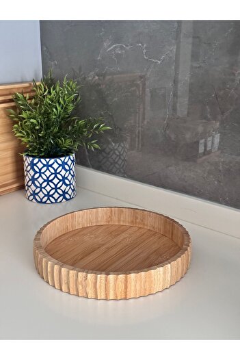 Janset 30*5cm Large Size Bamboo Striped Fruit Bowl Salad Bowl - Presentation Tray