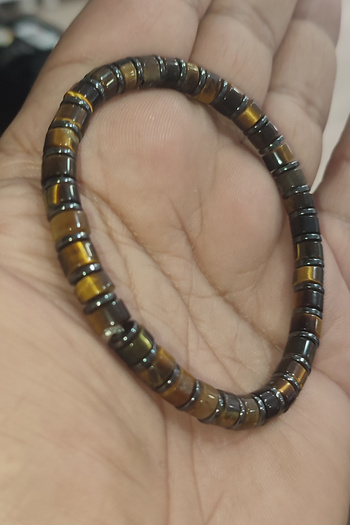 TAŞÇIZADE 7 X 4 mm Hematite Intermediate Stone Tiger Eye Bracelet - Natural Stone