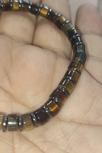 TAŞÇIZADE 7 X 4 mm Hematite Intermediate Stone Tiger Eye Bracelet - Natural Stone