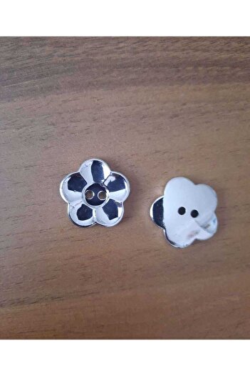 İMREN AKSESUAR Gray MetallizeD Flower Button - 2.5 Cm, 1 Pack of 10 Pieces