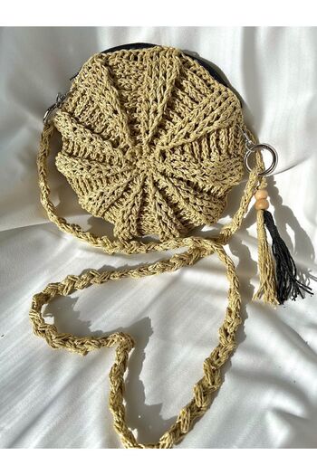 DNA MODA Bohemian Macaron Straw Bag - Hand Knitted and Paper String Bag