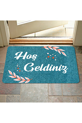 M&H Quality Welcome Written Digital Printed Flower Pattern Hooded Non-slip Mat - Washable for Inside and Outside