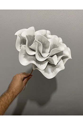 Ayka Aksesuar Floare artificială decorativă din latex Eva de lux, realizată manual-ALB-DETALIAT SILVER-Floare din spumă